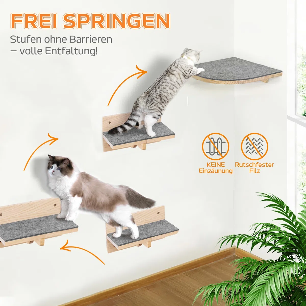 Pawtasy Pareti da arrampicata per gatti, set da 4 pareti per gatti, in legno naturale, fino a 35 kg