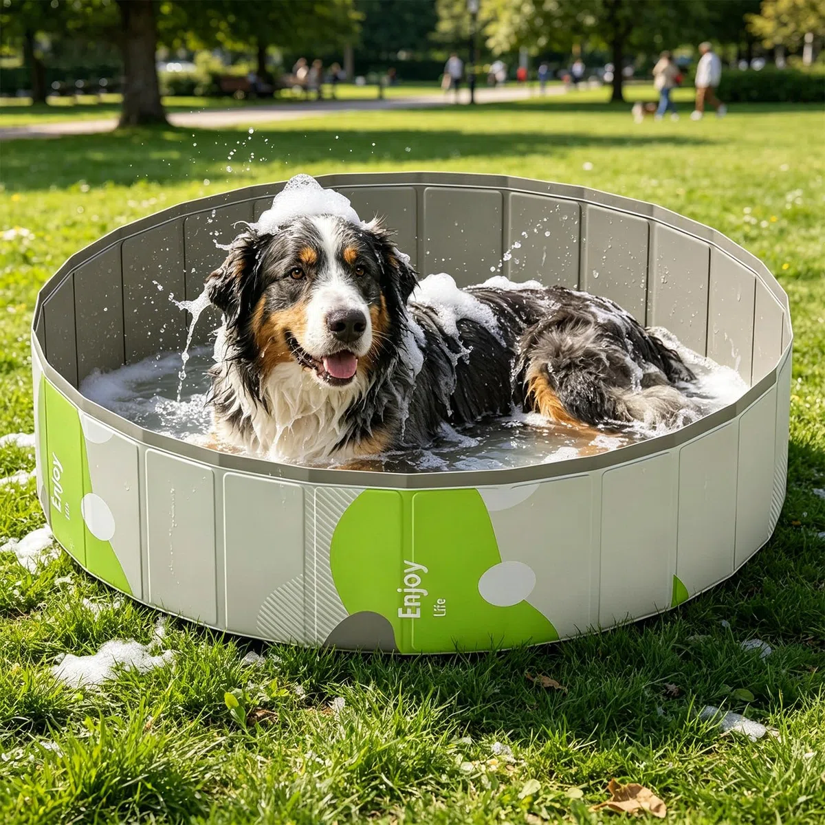 Piscina Pieghevole In PVC per Animali Domestici, Piscina per Cani Portatile (120 x 30 Cm), per Cani, Cuccioli, Gatti, Bianco-Verde