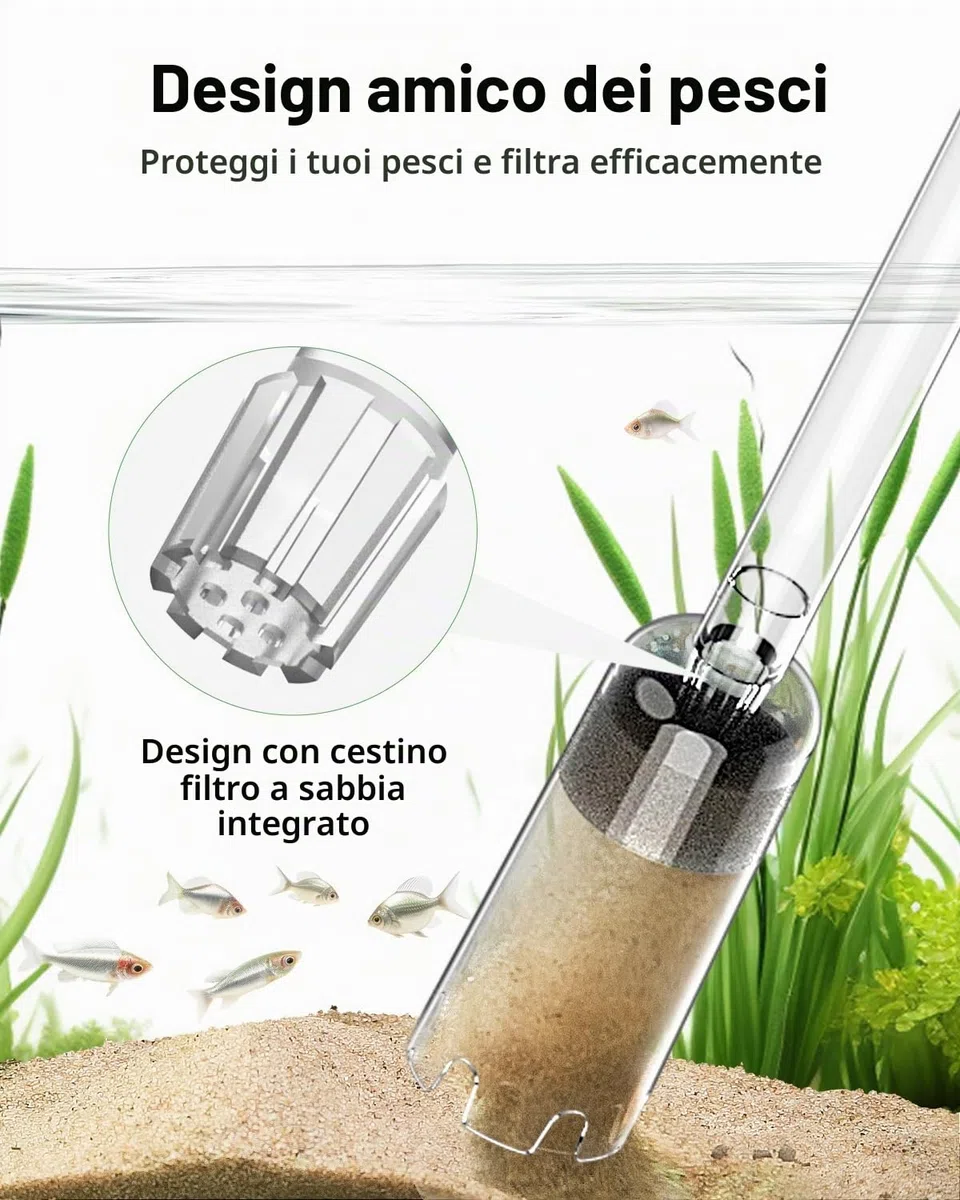 AQQA Sifone Acquario, Cambio d'Acqua per Acquario, 4 in 1 Pulitore di Ghiaia per Acquari con Regolazione del Flusso d'Acqua, per Il Cambio d'Acqua, la Pulizia della Ghiaia e della Sabbia