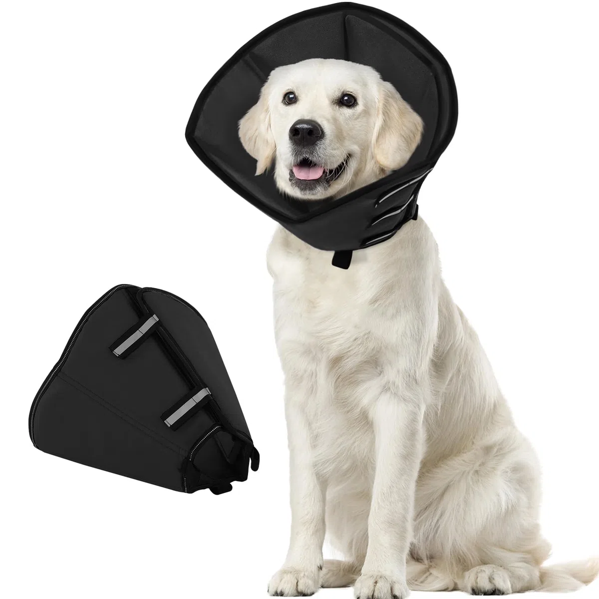 Collari Protettivi per Cani Collare Elisabettiano Cane Morbido Collare a Cono Traspirante Regolabile Collare di Recupero Cani Anti-morso Dopo L'intervento Chirurgico-Nero(XL)