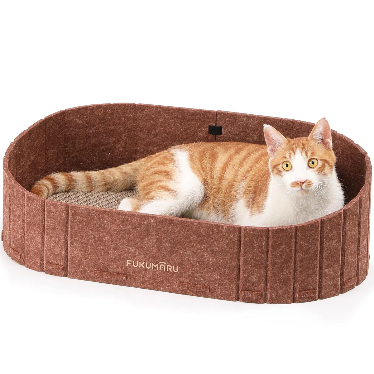 FUKUMARU Tiragraffi Cartone per Gatti, Cuccia Gatto Interno di Feltro, Tiragraffi per Gatti Adulti con 2 Tappetini in Cartone di Alta Qualità, Rimovibile e Reversibile, Lungo da 61 cm, Caramello