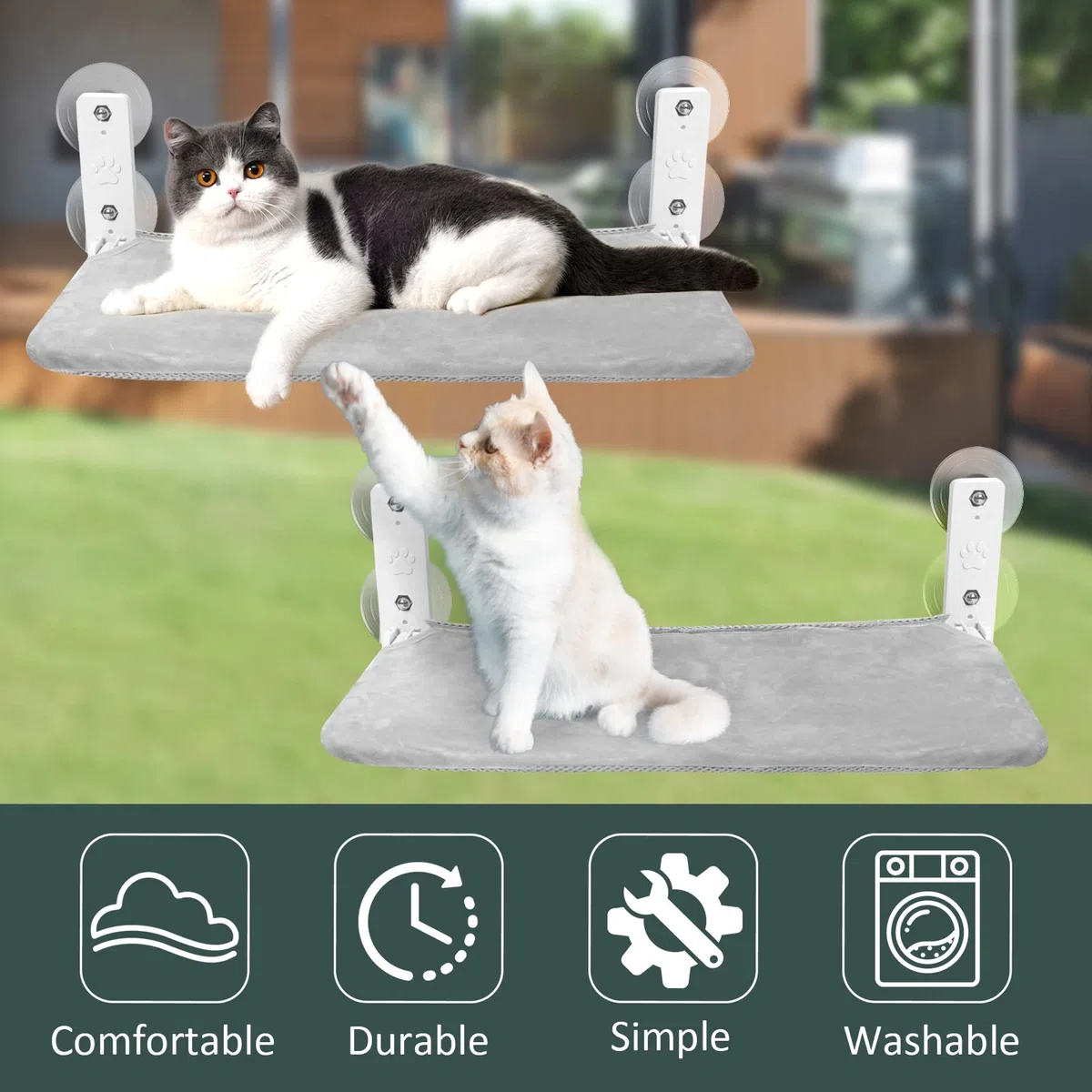 GUUSII HOME Amaca per Gatti da Finestra Amaca Gatto Trespolo da Appendere con Potenti Ventose Letto Facile da Montare Tappetino Reversibile Stabile Mensole Cuccia 52 * 30cm Fino a 25kg da Interno