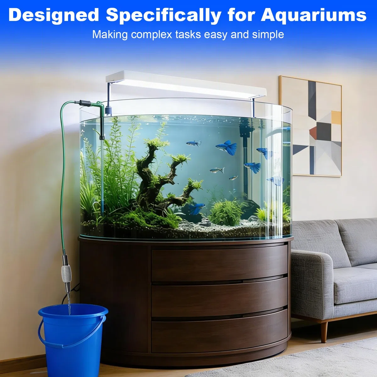 Sifone per Acquario, Cambio d'Acqua per Acquario, con Tubo 1.8 M ed Estensibile Strumenti, Detergente per Ghiaia per Acquari Kit con sifone per Acquari e Tartarughiere