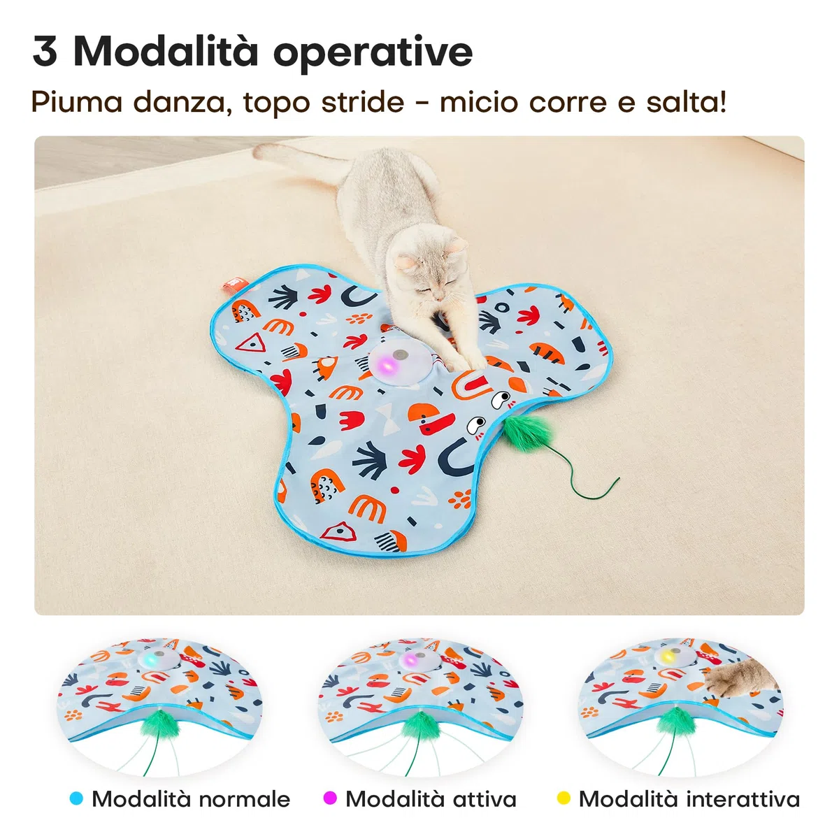Potaroma Giochi per Gatti Interattivi Ricaricabili – Giocattolo con Piume Nascoste in Movimento, Suono Realistico di Topo, Attivazione al Tocco, per Gattini e Gatti Adulti da Interno Cover Floreale