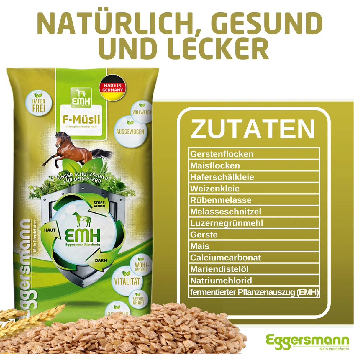Mangime completo di alta qualità, il müsli ideale per l'immagazzinamento del silo, Eggersmann EMH F müsli per cavalli, confezione da 1 (1 x 25 kg)