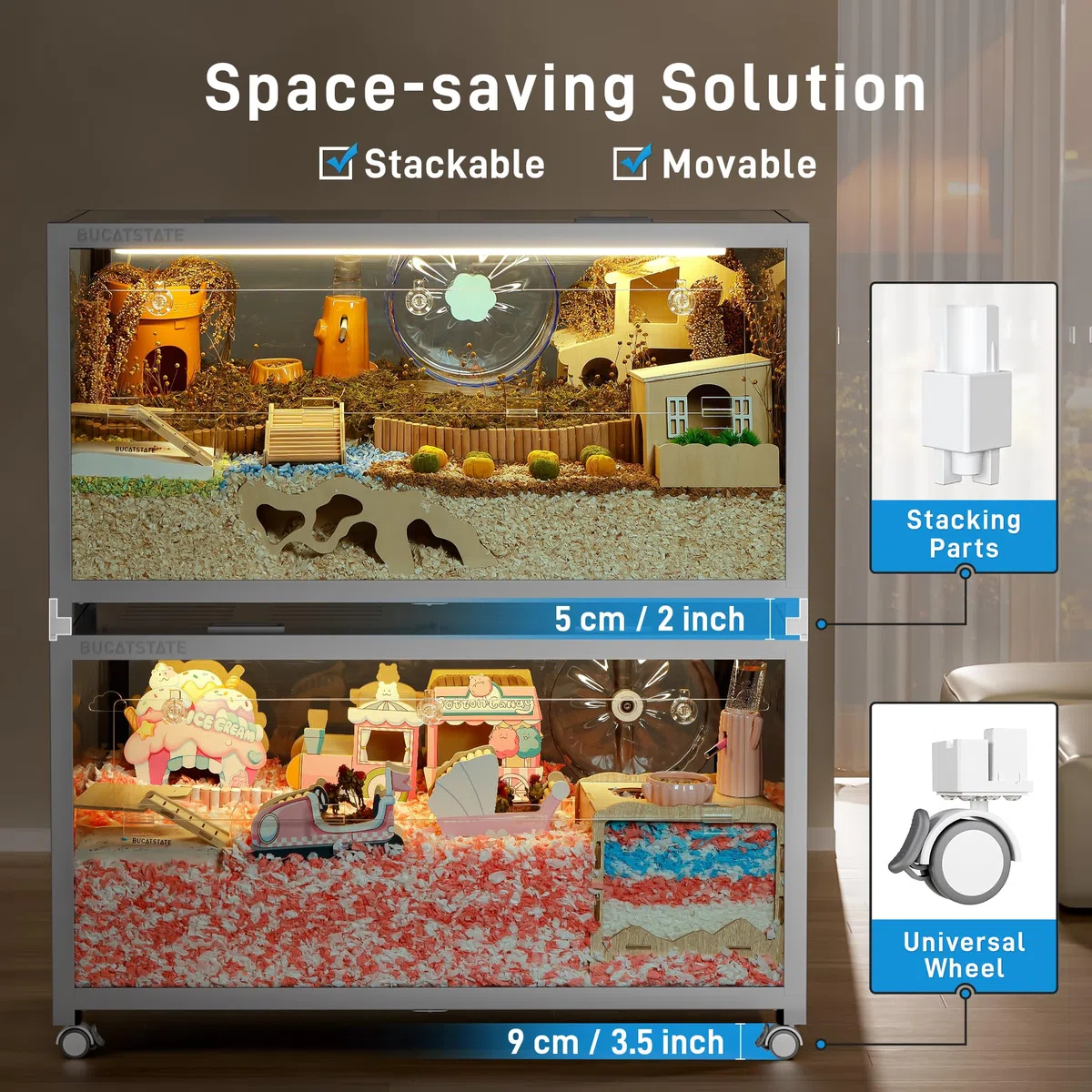 BUCATSTATE Cage 3.0 - Ruota universale e accessori impilabili, accessori Cage 3.0 che supportano lo spostamento e l'impilamento, solo per gabbie metalliche Bucatstate 3.0, non per Cage 2.0 (bianco)