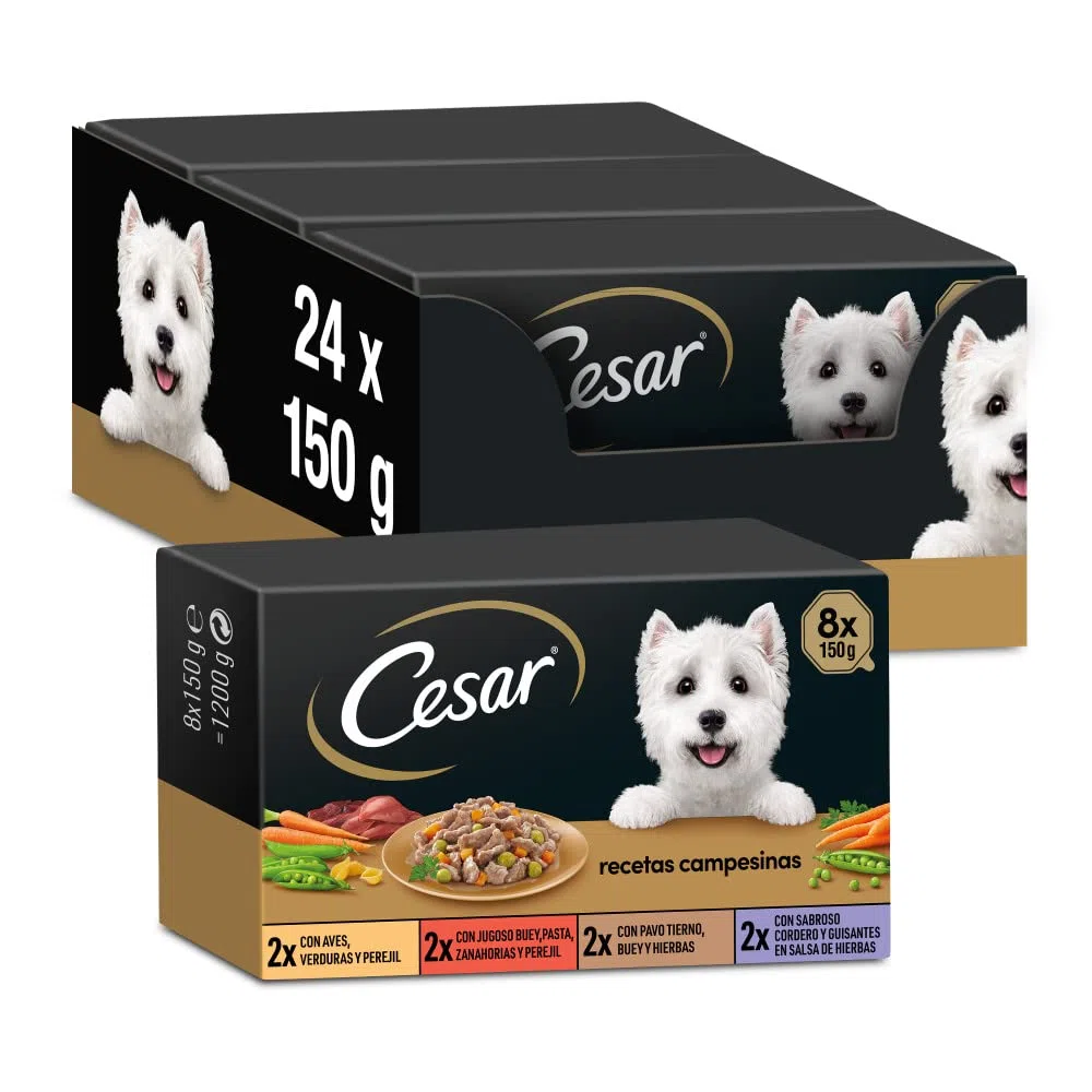 Cesar Multipack di vasche da bagno inumidito in salsa, selezione ricette contadini (pack 3 x 8 Tarrin x 150g)