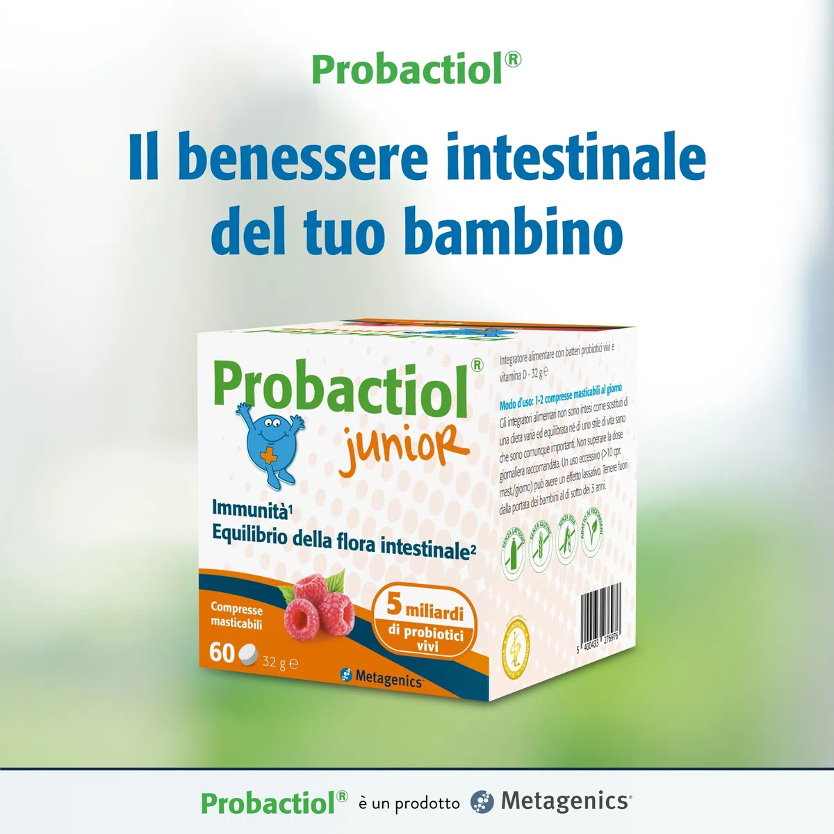 Metagenics Probactiol Junior - Equilibrio della Flora Intestinale - Sostiene l’Immunità - 60 Compresse Masticabili
