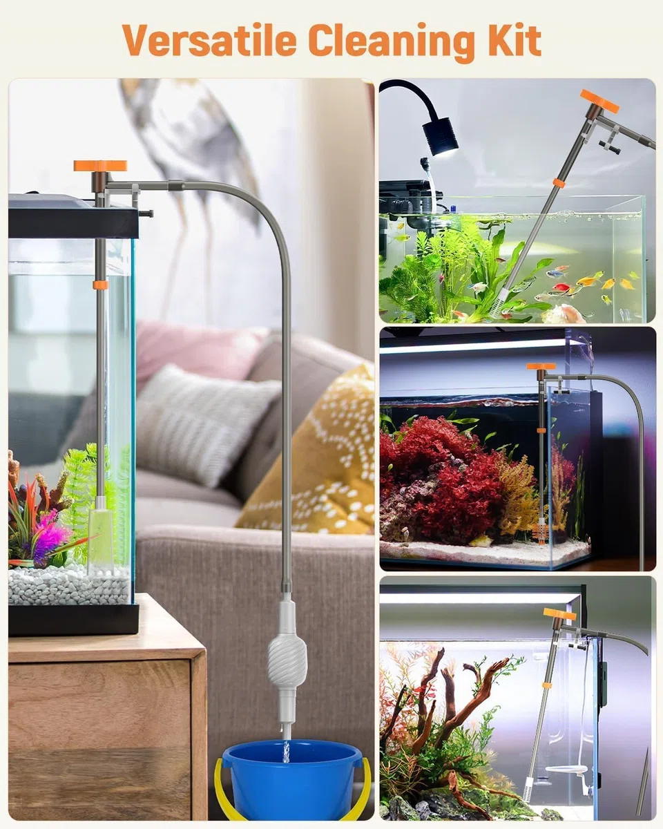 Pawfly Kit Cambio Acqua Acquario Sifone Pulitore Vasca con Tubo 1.4 M ed Estensibile Strumenti Pulizia Ghiaia Manuale per Sostituzione Acqua Lavaggio Sabbia e Manutenzione