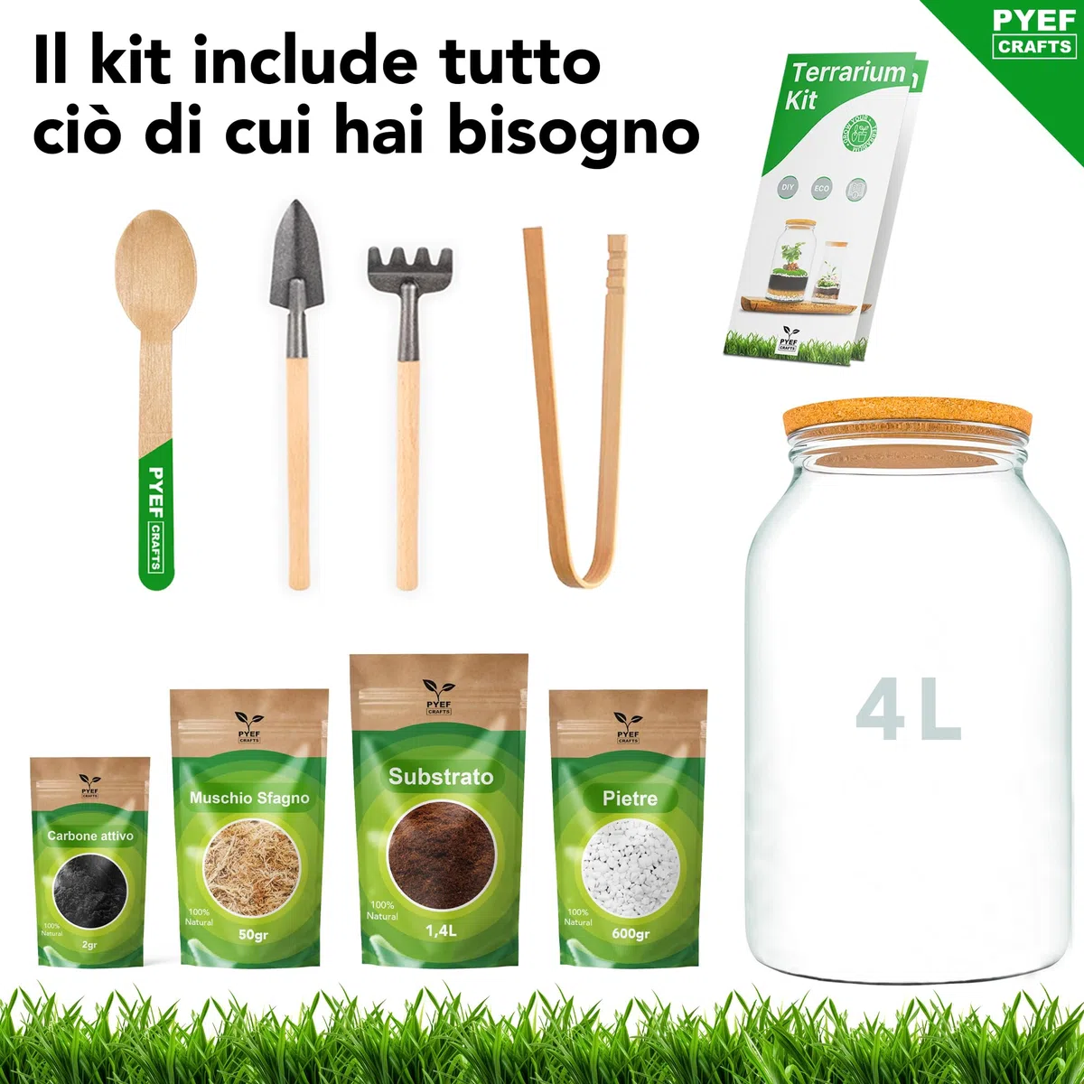 Terrarium Kit XL per un Ecosistema Autosufficiente - DIY Kit Terrario Piante Vetro 4L - Terrarium Vetro XL per Giardino in Bottiglia Ecosistema - (Senza Pianta)