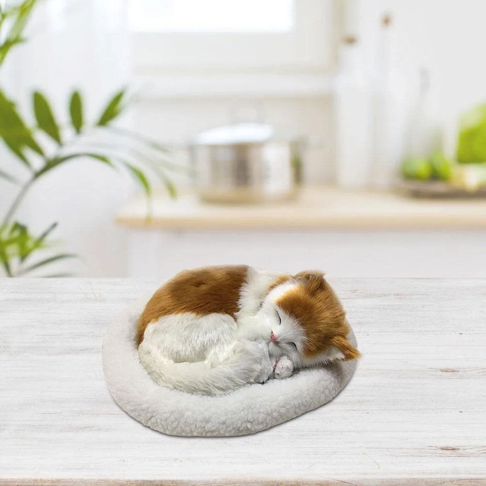 Giocattolo Realistico per Gatti Che Dormono, Bambola di Peluche per Gatti Che Respira con Tappetino, Giocattoli Interattivi di Peluche per Animali Domestici Farciti Realistici (1)