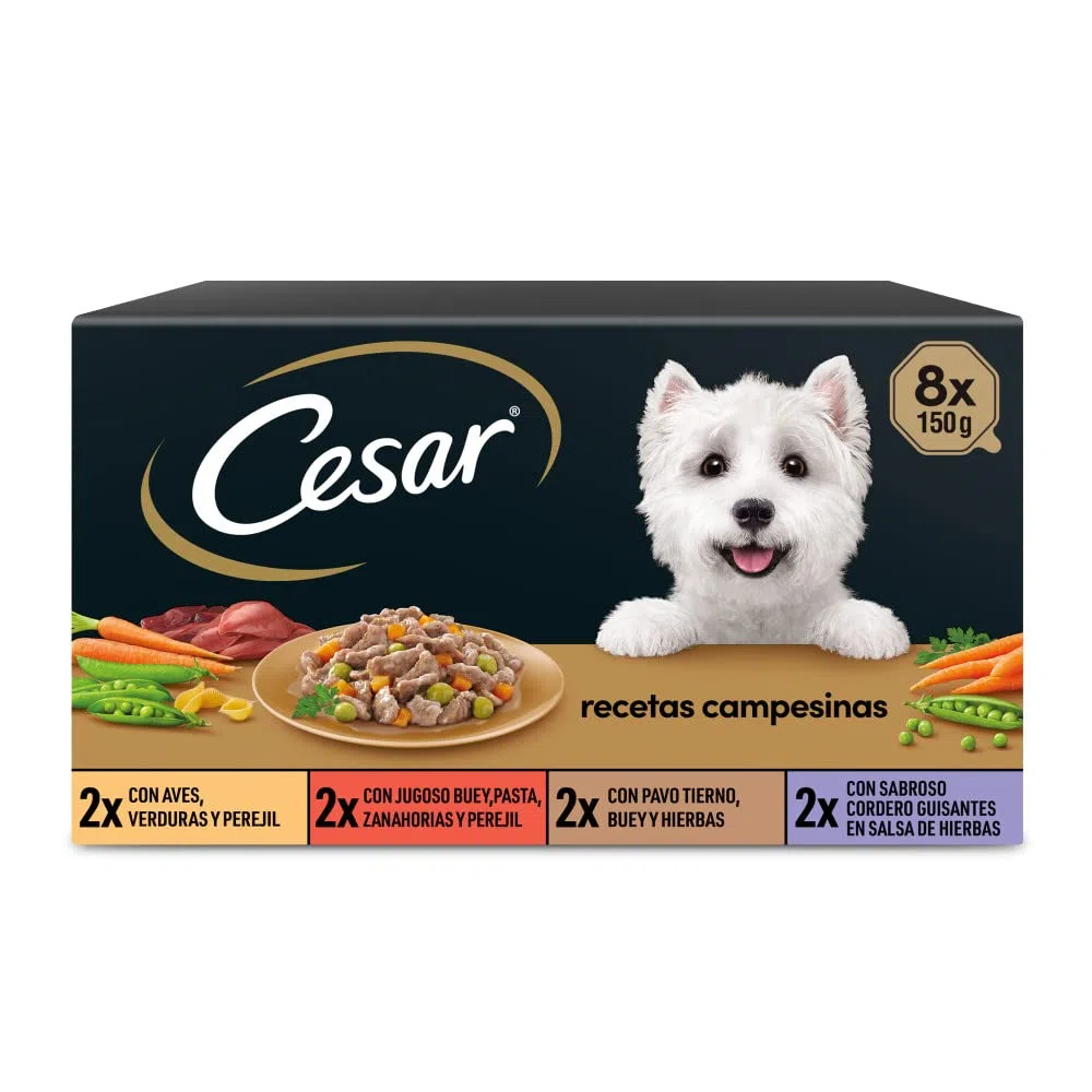 Cesar Multipack di vasche da bagno inumidito in salsa, selezione ricette contadini (pack 3 x 8 Tarrin x 150g)