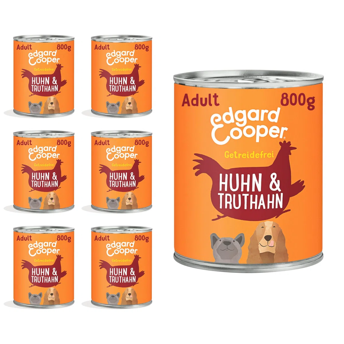 Edgard & Cooper cibo umido per cani (pollo e tacchino, 800 g x 6), cibo per cani bagnato 800 g senza cereali, ingredienti naturali e carne fresca, pieno di aminoacidi essenziali