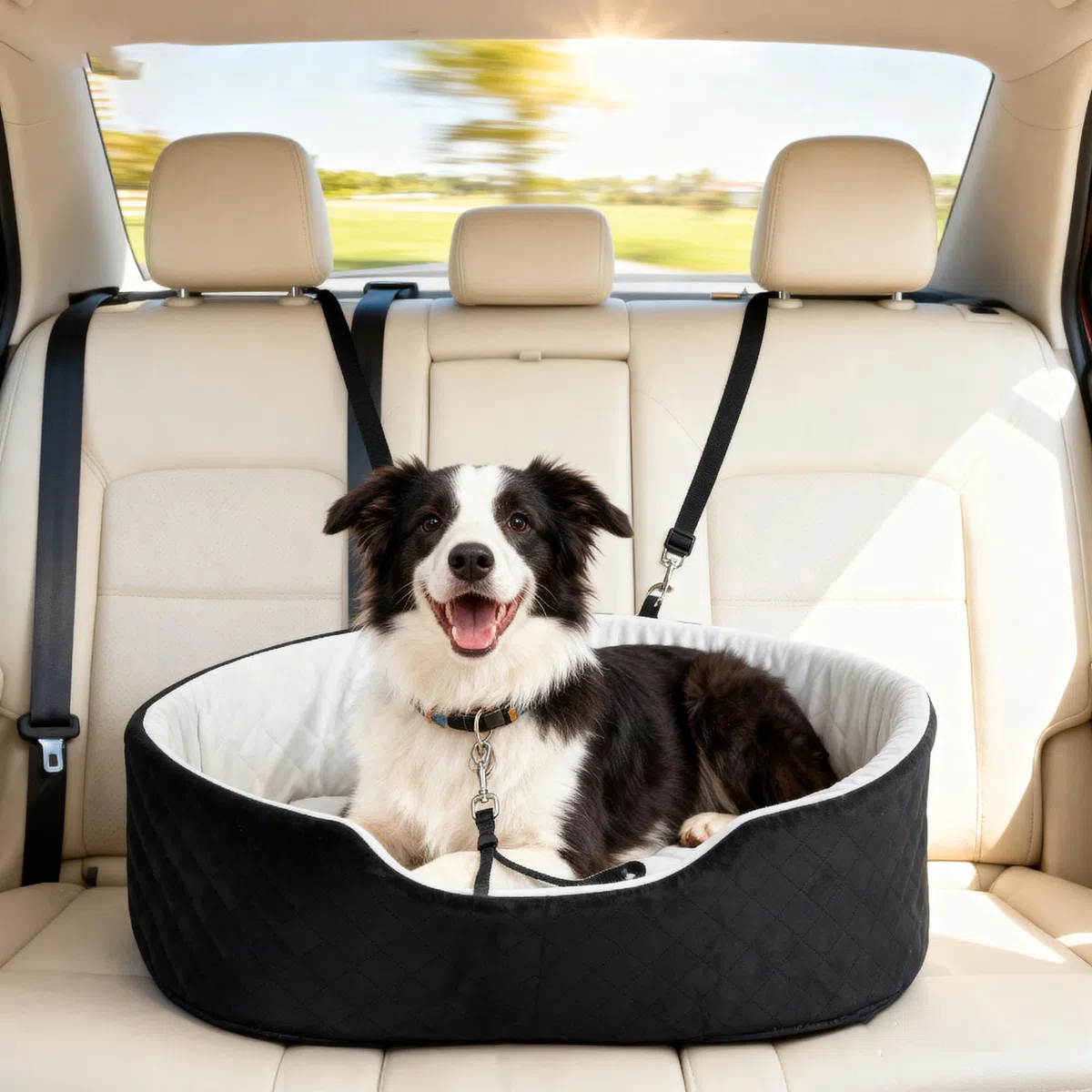 PawHut Seggiolino per cani con cintura di sicurezza e attacco, comodo seggiolino imbottito per cani fino a 15 kg, trasportino rimovibile, nero