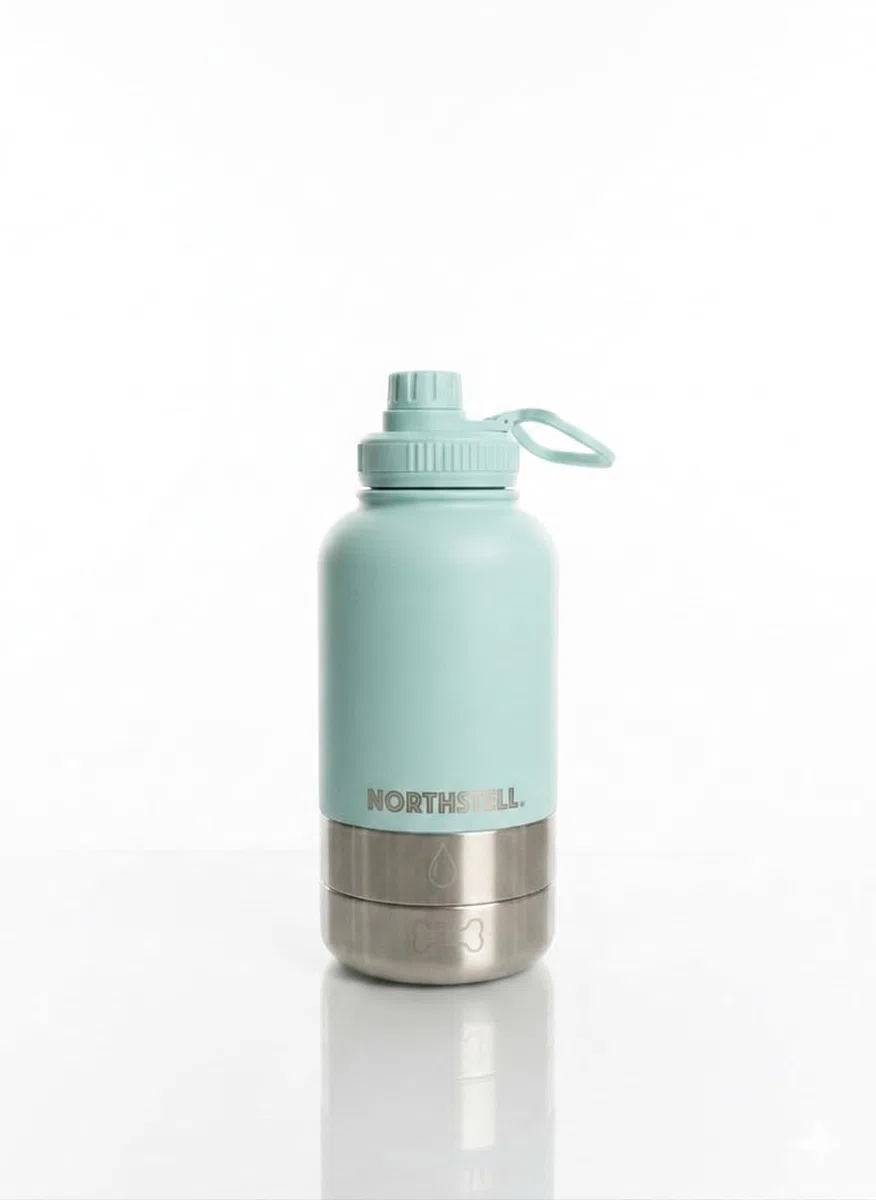 Bottiglia 3 in 1 per Cani e Animali Domestici, Bottiglia d'Acqua con 2 Contenitori per Cibo e Abbeveratoio Portabile, senza BPA, Antigoccia, Ideale per Passeggiate, Viaggi ed Escursioni (Celeste)