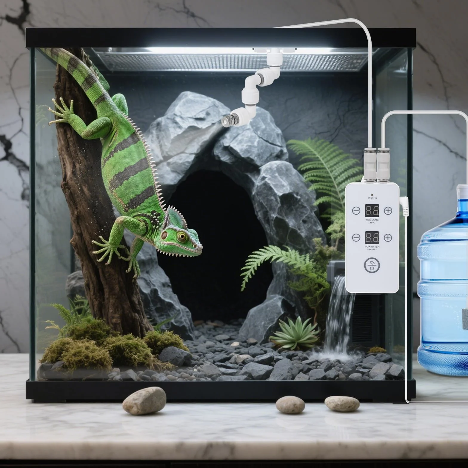 CPROSP Sistema di Nebulizzatore per Terrario Rettili, Umidificatore per Rettili Automatico con Timer e Rotazione Regolabile a 360°, Umidificatore per Terrario o Fiori di Piante