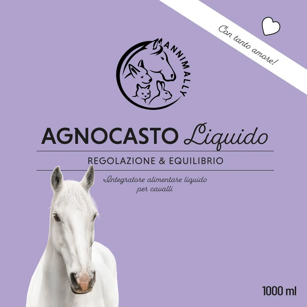 Annimally Liquido di Agnocasto per Cavalli 1000ml con Ashwagandha, Magnesio e Radice di Liquirizia – Per l'irrequietezza ormonale o il comportamento da calore nel cavallo