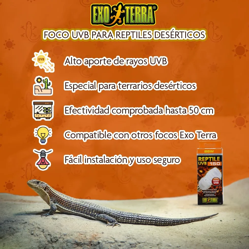Exo Terra Reptile UVB 150 PT2189, Lampada per Terrario Desertico, 25 Watt