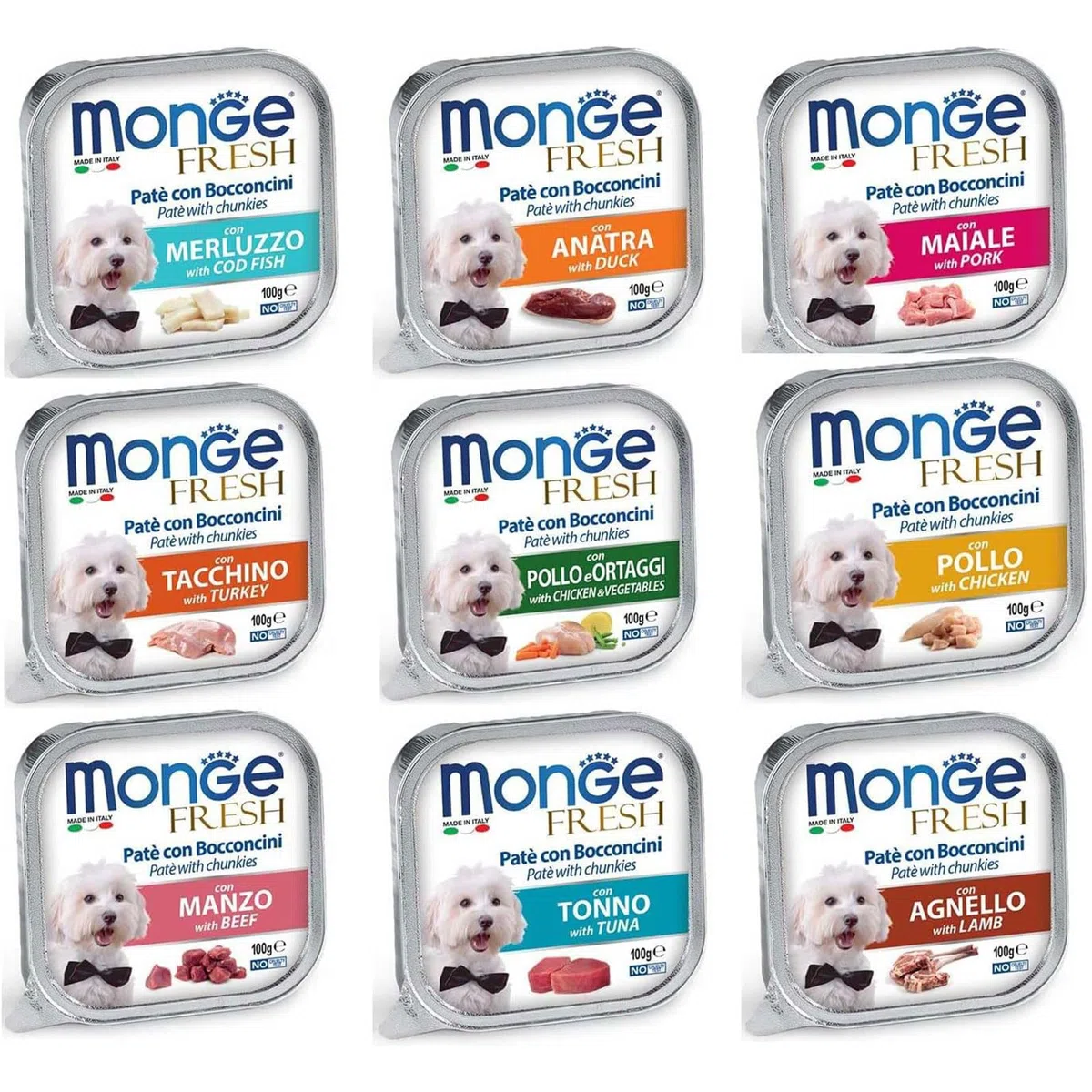 Fresh paté Monge cibo per cani in scatola - 32 vaschette da 100 grammi - Confezione risparmio (Manzo)