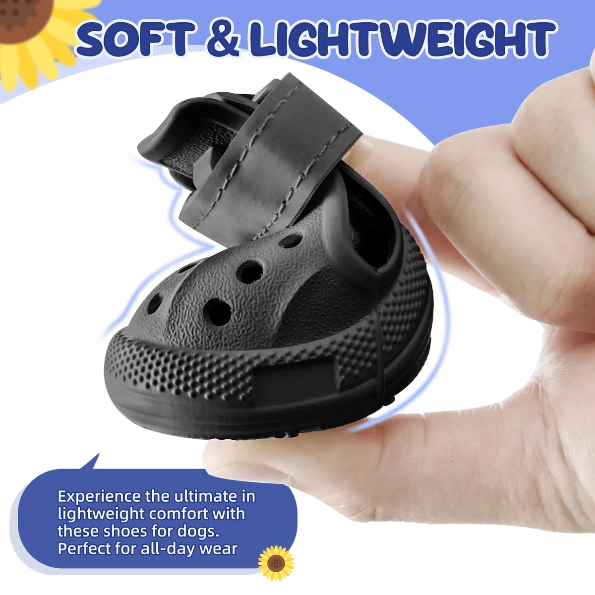 SlowTon Scarpe per cani per pavimenti caldi, sandali traspiranti antiscivolo per cani con strisce riflettenti, facili da indossare e togliere, facili da pulire