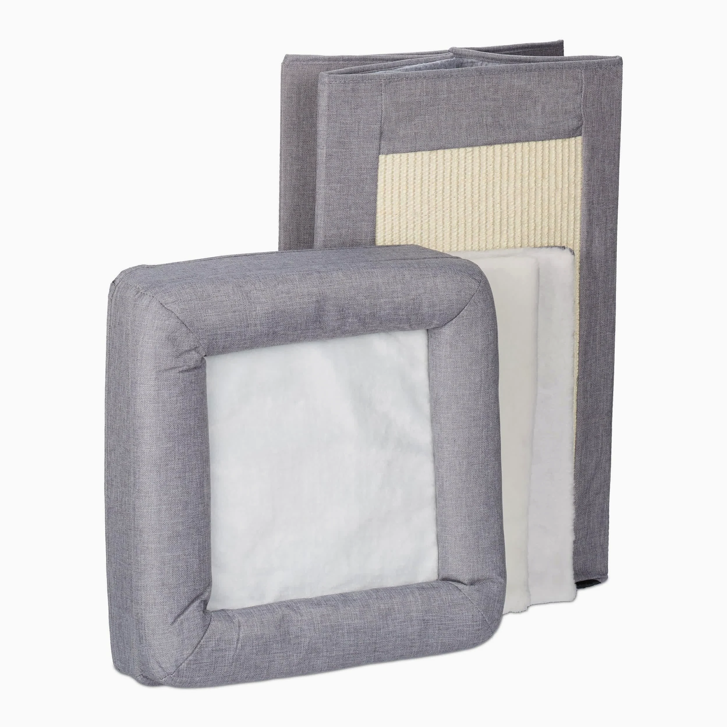Relaxdays Casa per Gatti, Cuccia Morbida Pieghevole, HLP: 63x40x40 cm, 3 Piani, Tiragraffi per Unghie, Grigio Bianco