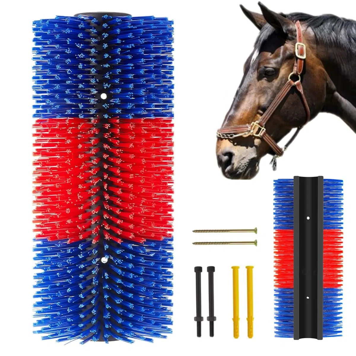 Spazzola per Tiragraffi per Bestiame Spazzola di Grattare per Cavalli Mucche Spazzole Antigraffio per Alleviare Prurito alla Schiena per Maiali Capre Bovini (blu/rosso, 40 cm)