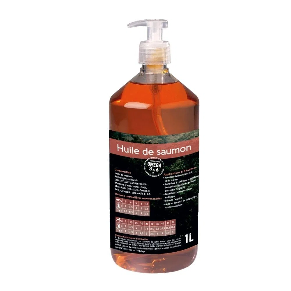 NUTRIVET - Alimenti complementari - Cani & Gatti - Olio di Salmone - Ricco di Omega 3 e 6 - Flacone Pompa 1L