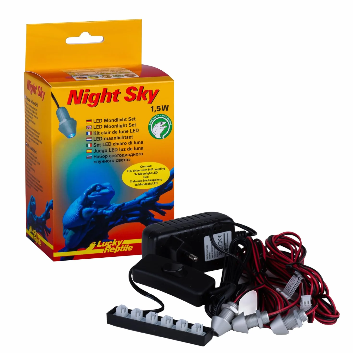 Lucky Reptile Night Sky - Set Moonlight LED - 3 luci lunari a LED con trasformatore - Lampada da terrario - Lampada Notturna a Risparmio energetico - LED rettili Anfibi - ampliabile a 6 LED
