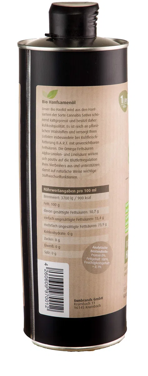 Bio Olio di Canapa, mangime complementare per Cani, Cavalli e Gatti.