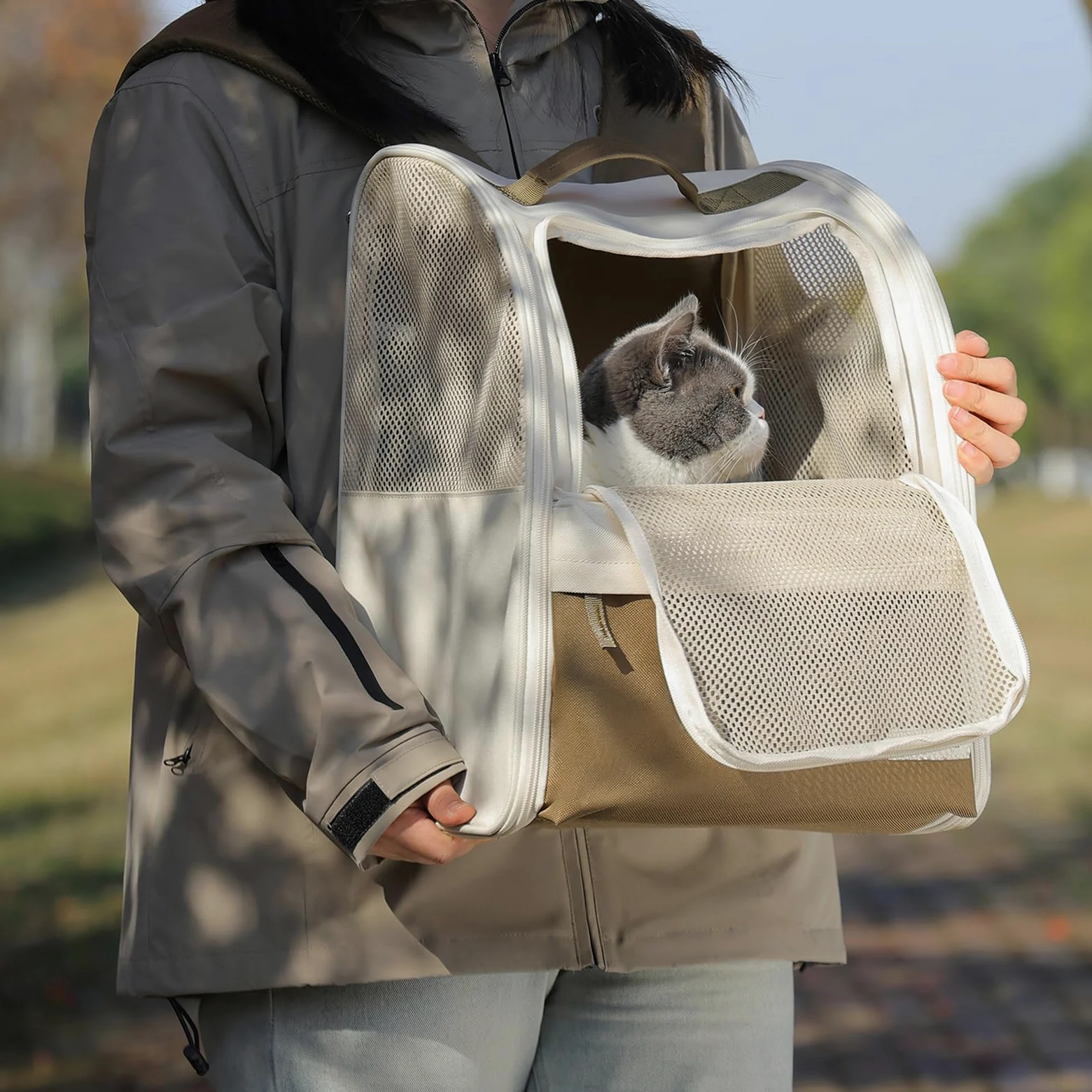 Zaino per Gatti, Zaino per Cani fino a 7,5 Kg, Zaino per Gatti Bubble, Zaino per Animali Domestici con Design Ventilato, Borsa Trasportabile per Cani e Gatti con Cinghia di Sicurezza Interna per Cani