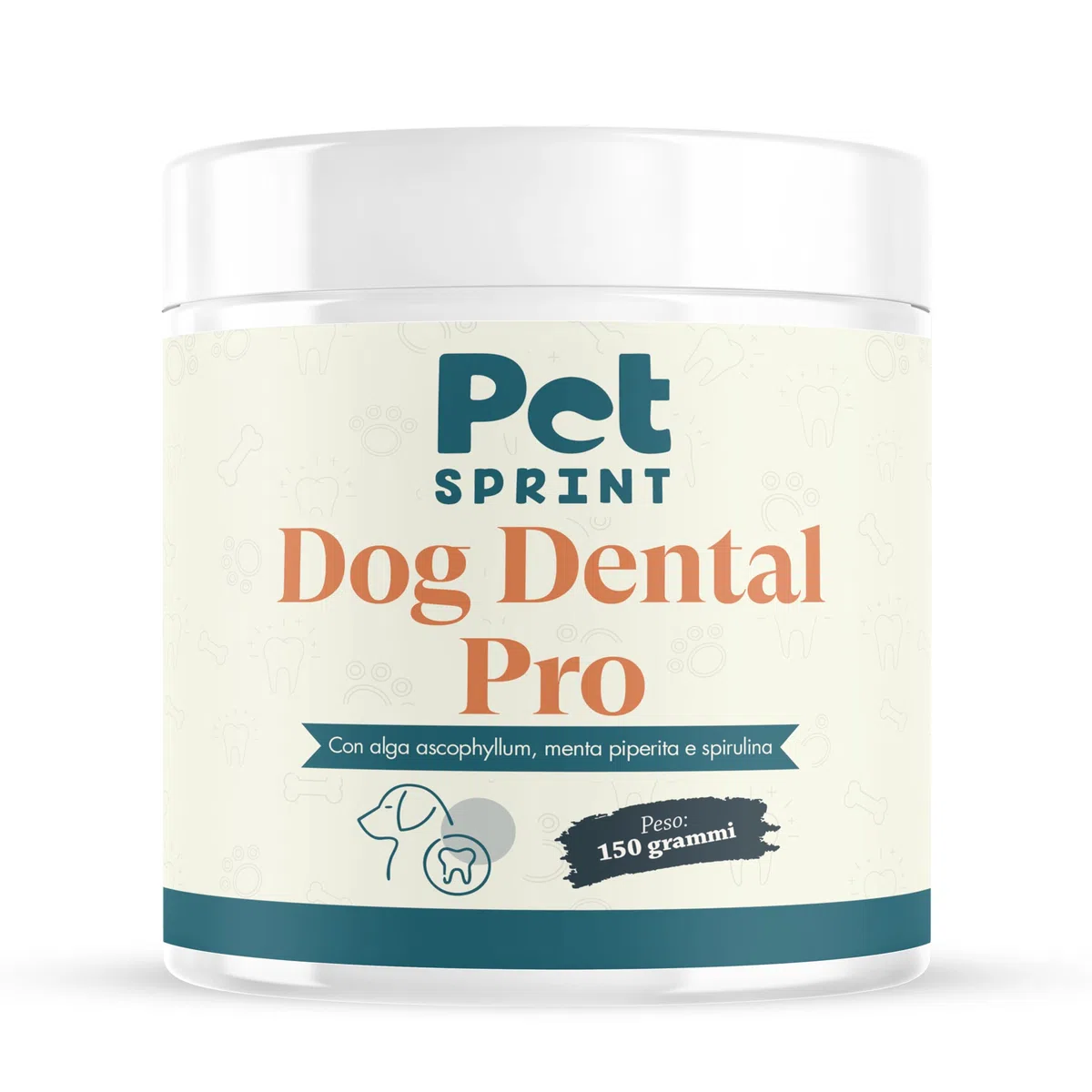 Dog Dental PRO Polvere Pulizia Denti Cane con Ascophyllum Nodosum, Spirulina e Menta Piperita, Supporta Igiene Orale Senza Spazzolino, Alito Fresco, Integratore Naturale per Cani, Marca Italiana