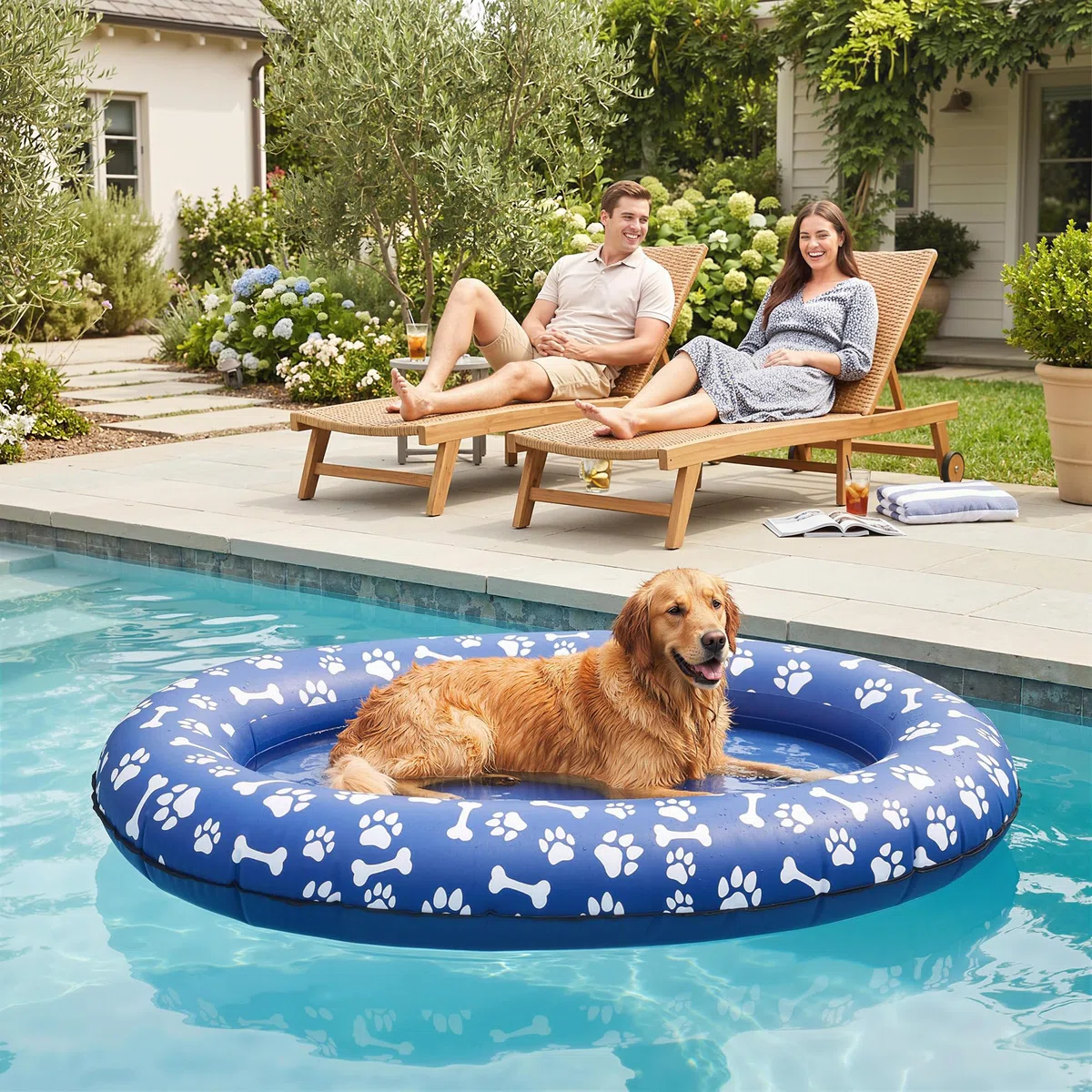 PawHut Galleggiante per Cani 155x104x25 cm, capacità di 40 kg, Galleggiante Gonfiabile Pieghevole con Doppie Maniglie per Cani