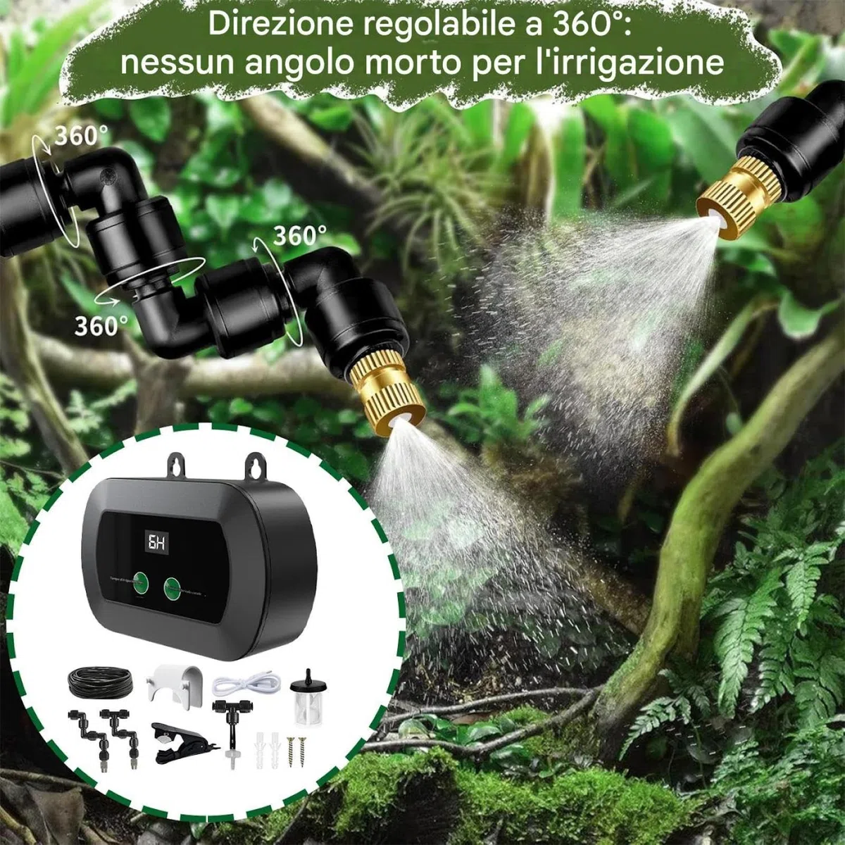 Umidificatore per rettili - Umidificatore automatico per terrario | Fogger portatile per rettili con ugello regolabile a 360 gradi, timer e funzione di spruzzo manuale per piante camaleonte serpente r