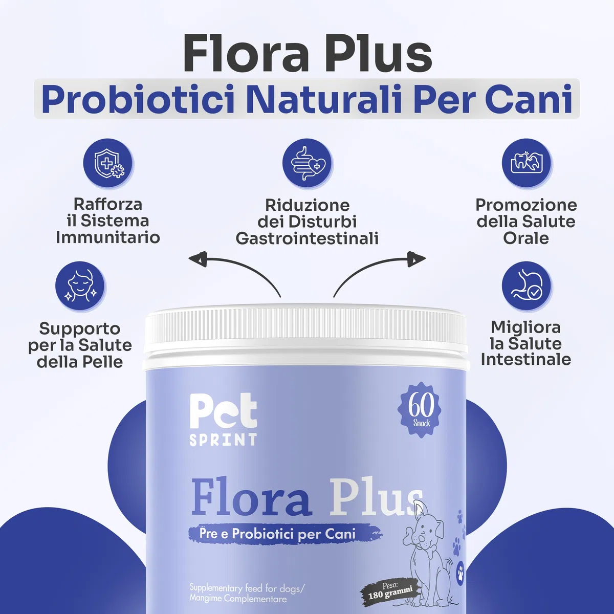 Probiotici Per Cani Flora Plus - Pre e Probiotico Digestivo Per Cani, Favorisce La Digestione e Salute Intestinale - Marca Italiana