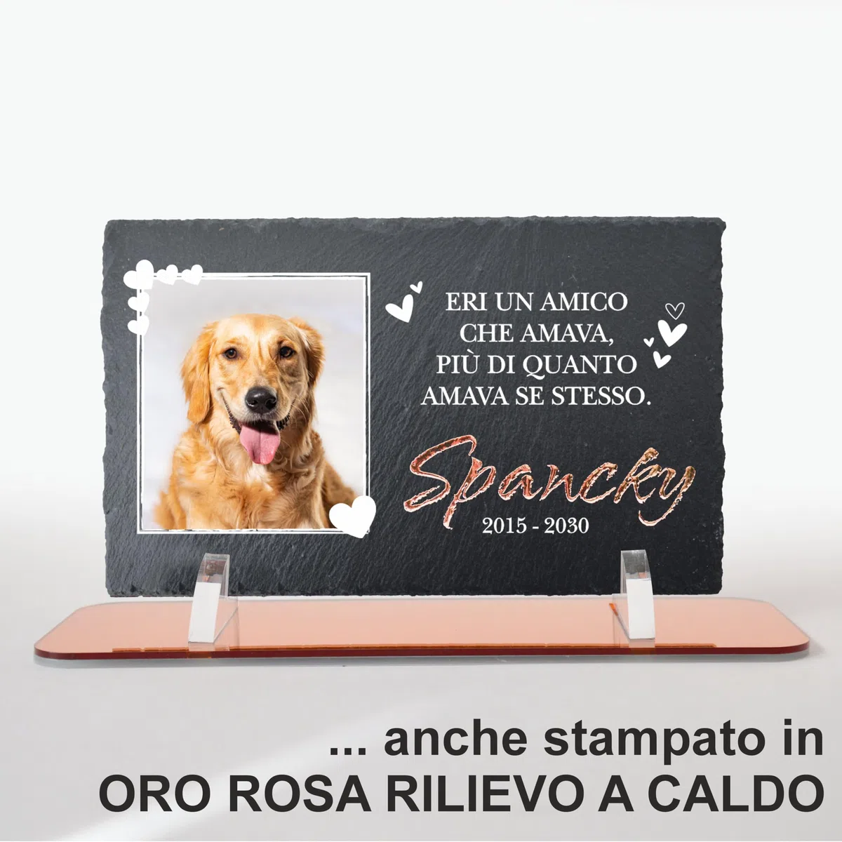 Targa Commemorativa per Cani, gatti e animali domestici in Ardesia, 26,5x16 cm, Personalizzazione, Lapide ricordo Cane anche da esterno con Foto del Tuo amimale domestico, piedini Inclusi (Flap3)