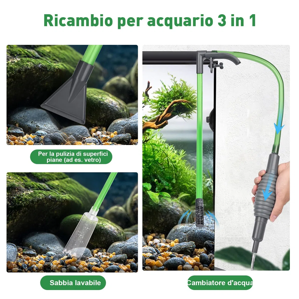 GuKKK Pulizia Acquario Ghiaia, Detergente per Acquario Accessori, Detergente per Ghiaia per Acquari Kit con Sifone, per Il Cambio dell'Acqua dell'acquario e la Pulizia della Sabbia dell'acquario
