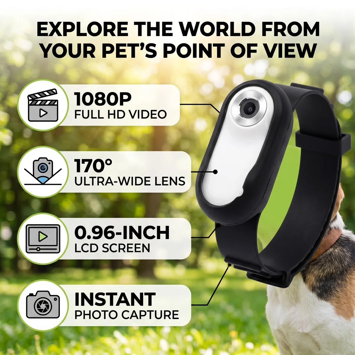 Zunate Telecamera per Collare per Gatti, 1080P No WiFi Telecamera per Collare per Animali Mini Action Camera per Registrazioni Video, Telecamera per Collare per Cani Grandangolare a