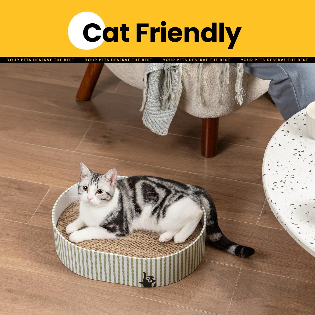 Conlun Tiragraffi per Gatti in Cartone Ondulato, 4 Graffiatoi Reversibili Resistente, Letto Gatto Cartone Che Protegge i Mobili, Facile da Pulire, Regalo Perfetto per Gattini, Grande