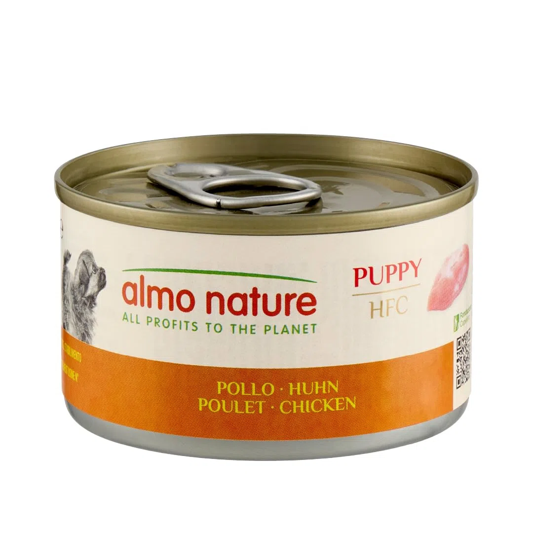 Almo Nature HFC Puppy - Alimento Umido per Cuccioli - Pollo - Qualità Human Grade, Senza Glutine, Monoproteico - 95g, Confezione da 24