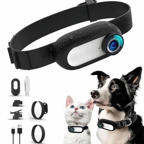 Bewinner Collare per fotocamera granangolo 120°, telecamera sportiva animale domestico schermo LCD 0,96 pollici HD 1080P multifunzione