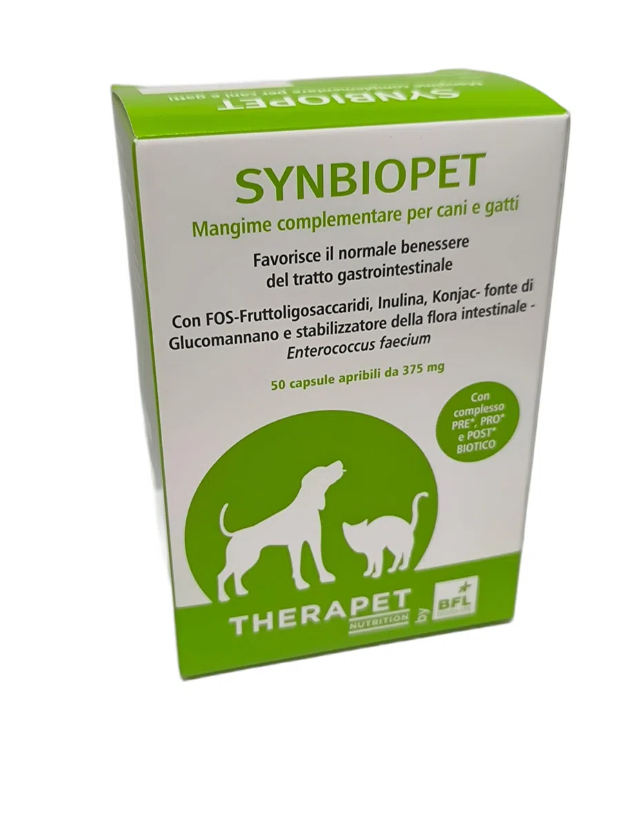 BIO4LIFE | Synbiopet 50 capsule da 375 mg, mangime cokplementare per cani e gatti che favorisce il normale benessere del tratto gastrointestinale