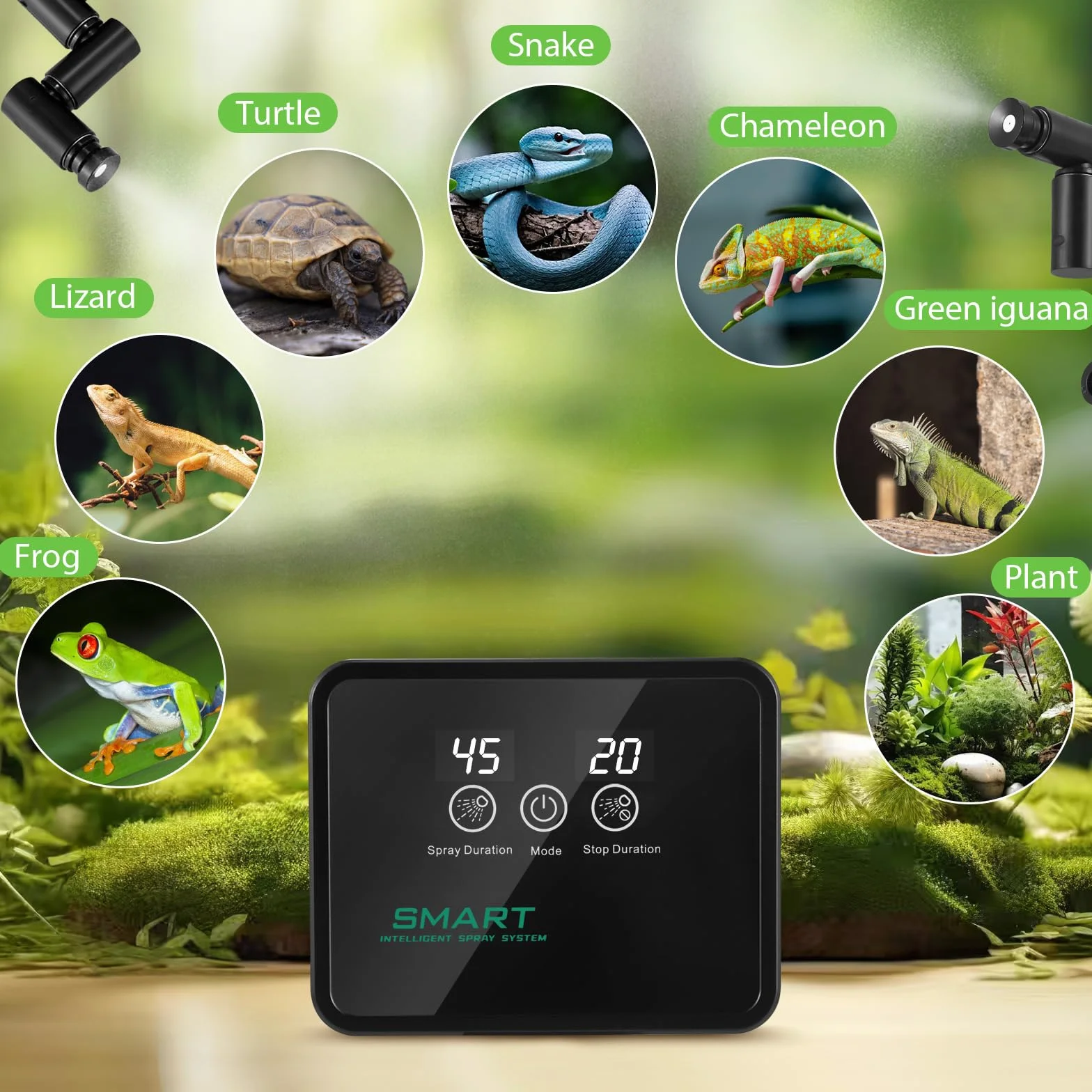 Nebulizzatore Terrario, Umidificatore Rettile Sistema di Nebulizzazione per Rettili Atomizzatore Automatico con Timer e Ugelli di Spruzzo a 360° Sistema di Irrigazione per Terrar Piante