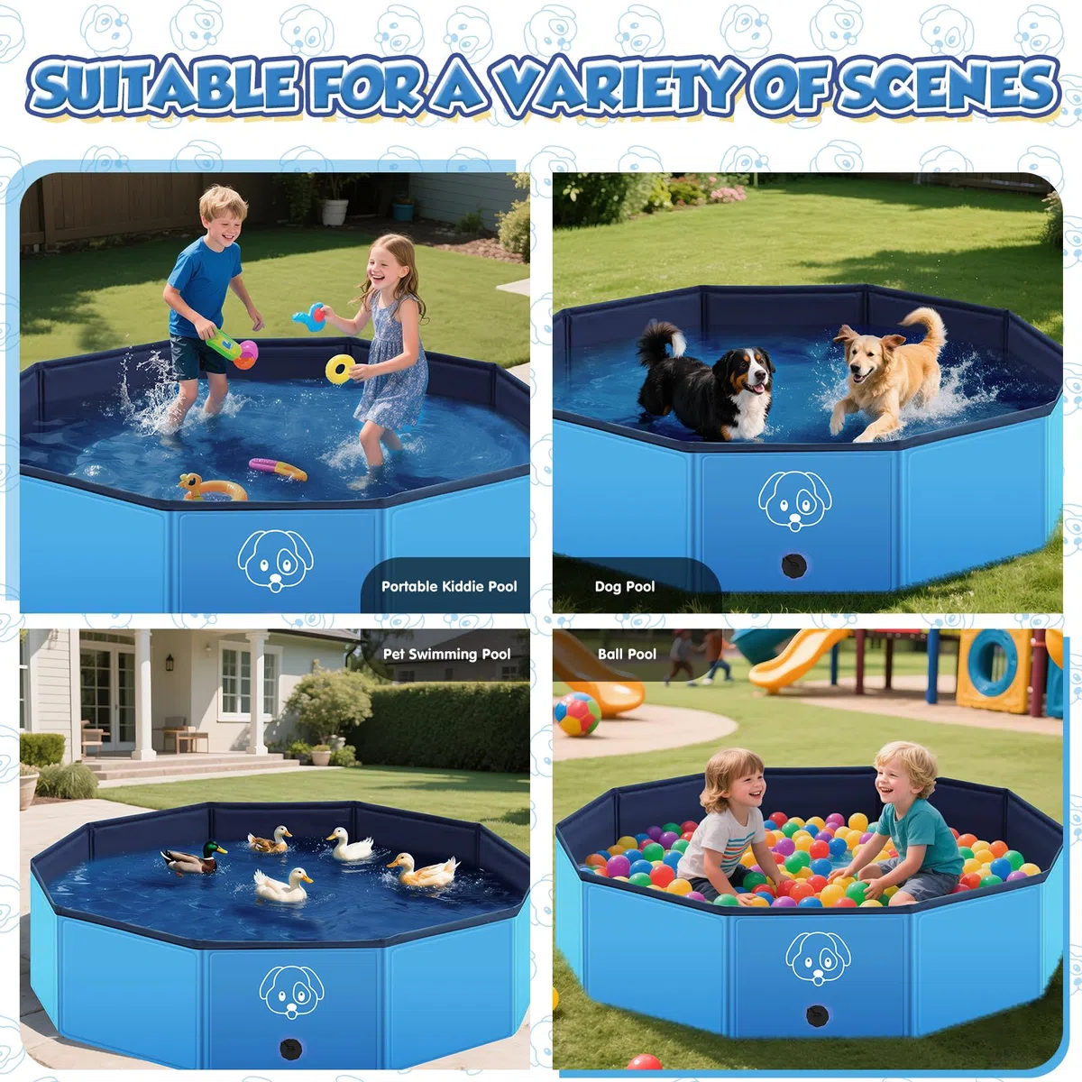 Piscina per Cani Grandi e Piccole in PVC Antiscivolo, Piscina Cani Pieghevoli e Portatili & Facili da Pulire - Ideali per Piscine per Cani (120 * 30 cm)