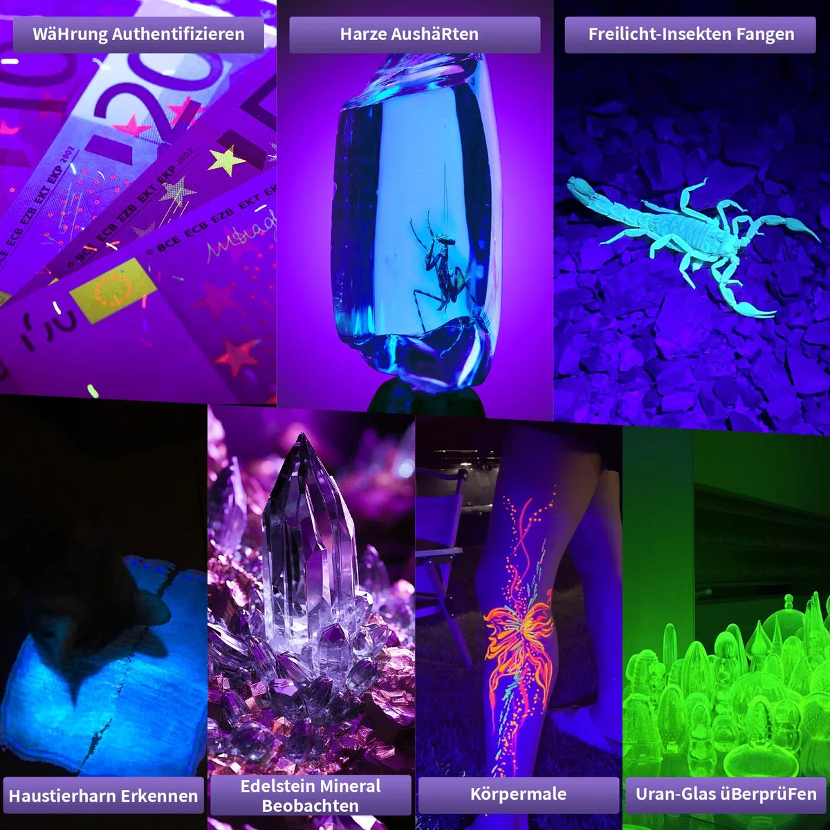 Batteria ricaricabile UV nera, 5000 mAh, luce nera UV, 100 LED, 395 nm, luce nera, rivelatore urinario per cani e gatti, individuazione delle macchie urinarie, Scorpioni, camera da letto, campeggio,