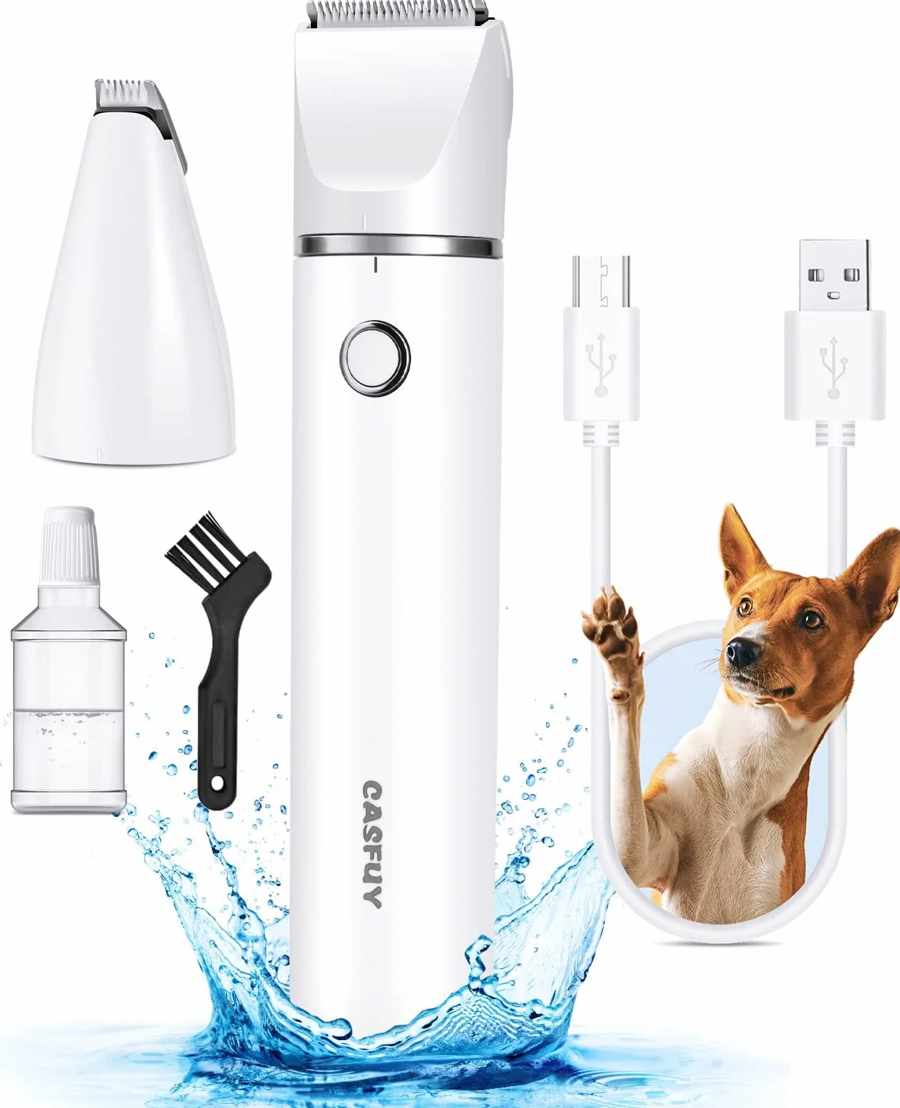 Casfuy Tagliazampe per Cani Senza Fili - Tosatrici per Cani a Basso Rumore con Doppie Lame Tagliacapelli Ricaricabile USB per Cani Gatti Intorno a Zampe, Occhi, Orecchie, Viso, Groppa