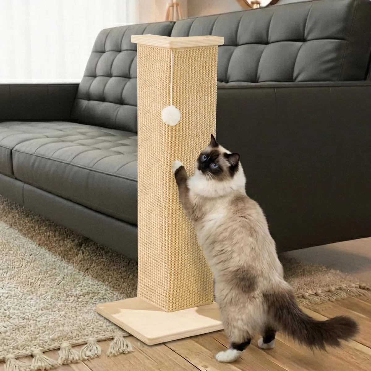 PETKARAY Tiragraffi angolare per gatti, altezza 71 cm, in sisal, per divano e parete, tappetino antigraffio in sisal, protezione per mobili con palla da gioco, misura grande