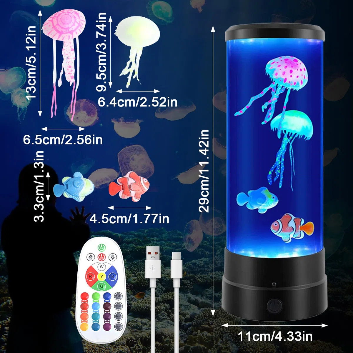 Lampad Medusa con Telecomando, 17 Colori Jellyfish Lamp, Lampada Acquario Medusa LED per Bambini e Adulti, Lampada Jellyfish per Il Relax, Decorazione Della Casa
