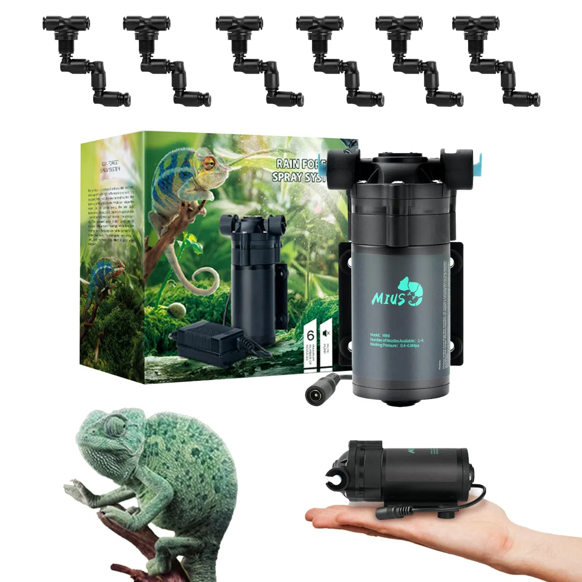 Terrarium Mister, Terrario per Piante con 6 Ugelli Umidificatore A Nebbia per Piante per Rettili Terrario con Sistema di Irrigazione Regolabile A 360° per Terrari E Piante Anfibie