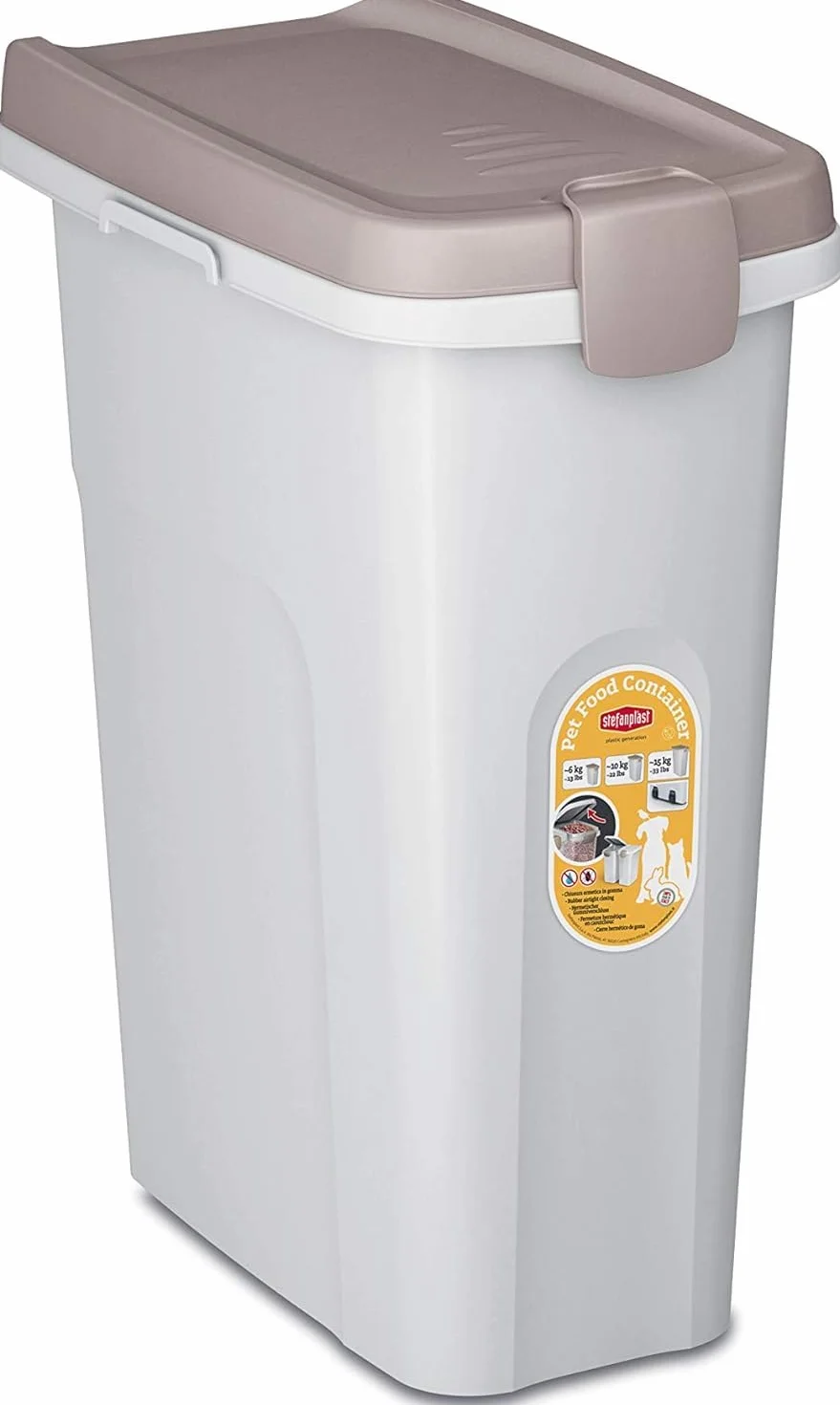 Stefanplast 3812101 Contenitore Pet Food in Polipropilene Bianco con Coperchio A Chiusura Ermetica Tortora Lt 25