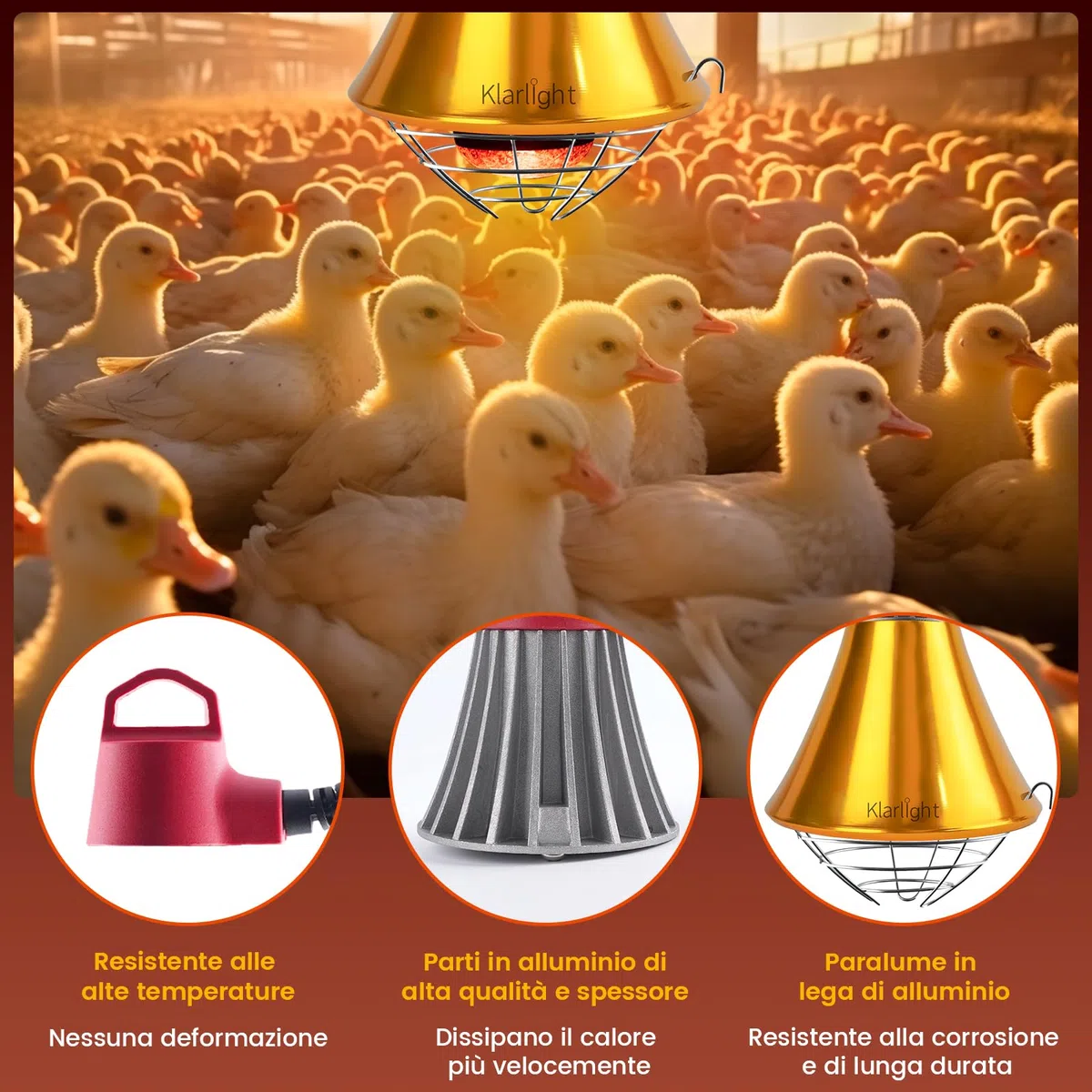 Klarlight Lampada Infrarossi Riscaldante Dimmerabile,E27 Riflettore Portalampada con Griglia di Protezione,Cavo da 2M,Maximal 275W,Lampada Riscaldante per Cani Pulcini Suinoi(senza lampadina)